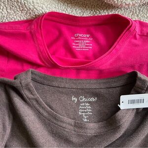 Chico’s lot of 2 summer cotton / modal tops NWT & nwot Med 8 10 nice!
